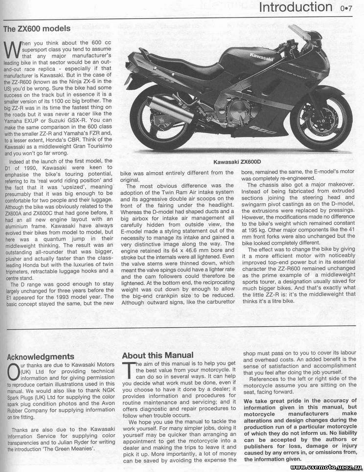 Мануалы и документация для Kawasaki ZZR 400 и ZZR 600